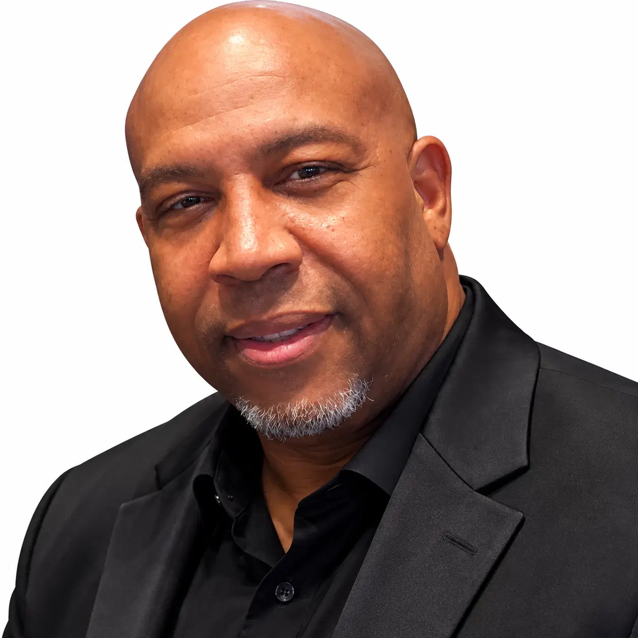 Craig Foy wearing a black suit and shirt